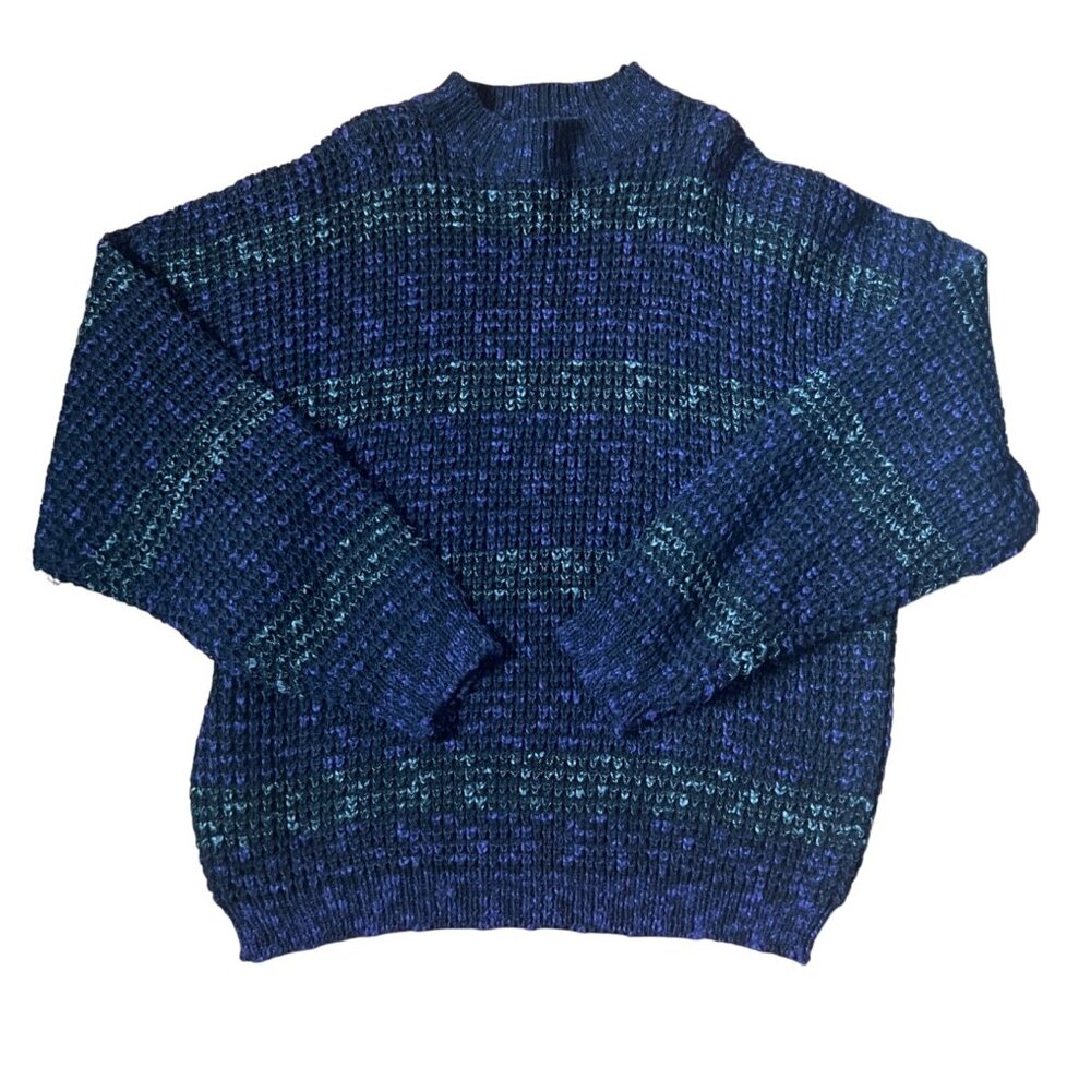 Vintage Street Scenes Knit Sweater Xl Acrylic Blend Black & Purple Striped Patte